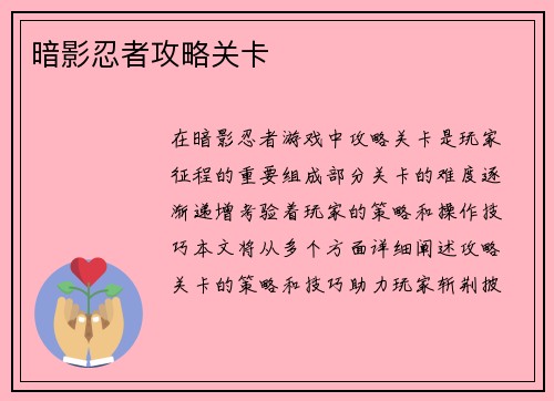 暗影忍者攻略关卡